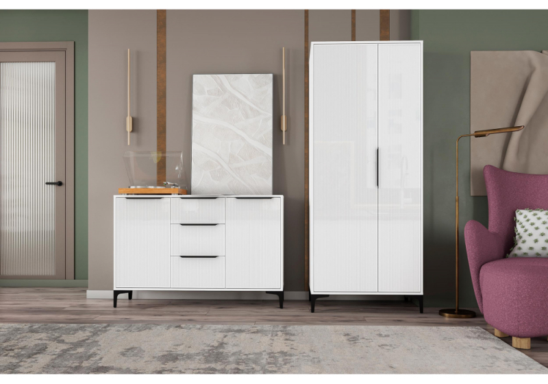 Готовая гостиная Иадама белый / белый глянец комплектация 3 (209,1x54,3x196). 