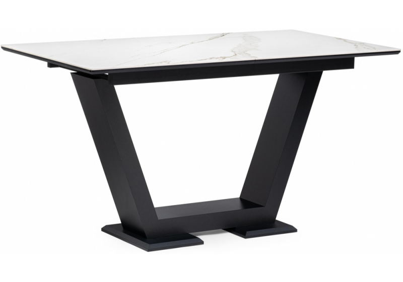 Керамический стол на тумбе Иматра 140(180)х80х76 белый мрамор / черный (80x76). 